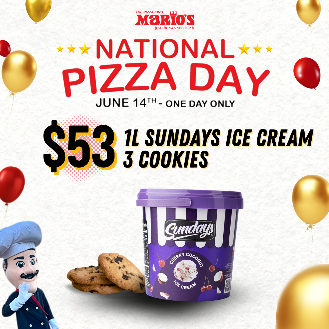 National Pizza Day- Sundays 1L Ice Cream & 3 Cookies