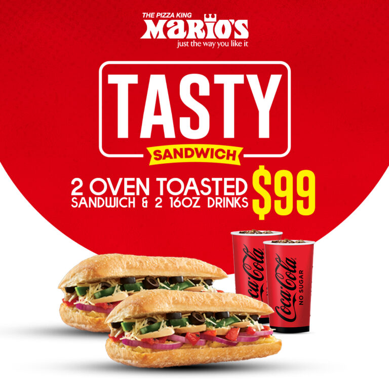 Two Oven Toasted Sandwiches and a two Drinks MyMario's